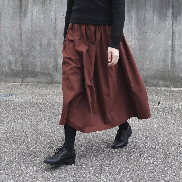 コットンビエラ ギャザースカート（チョコレートブラウン）ロング マキシ 起毛