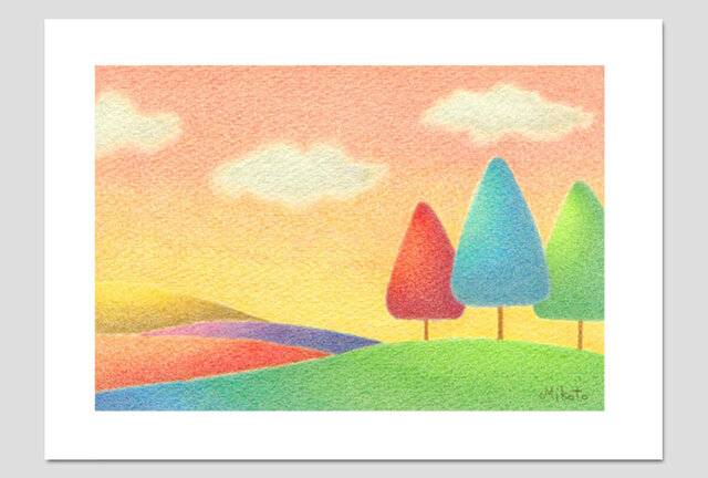 夕日の丘(2Lサイズ。色鉛筆画。複製画) | iichi 日々の暮らしを