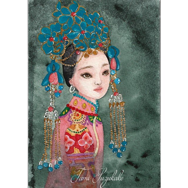 水彩画・原画「夢見る人形・中国人形」 | iichi 日々の暮らしを 