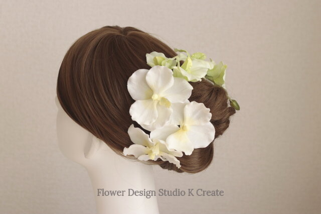 【数量限定】ヘッドドレス～コチョウランのレッドゴールドstyle～ 和装 成人式、和装婚に♡デンファレと胡蝶蘭のヘッドドレス 成人式