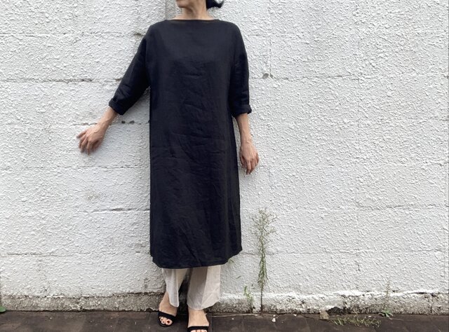 hana様 リネン・ブラック・スリットワンピース　ハンドメイド hana様 リネン・ブラック・スリットワンピース ハンドメイド