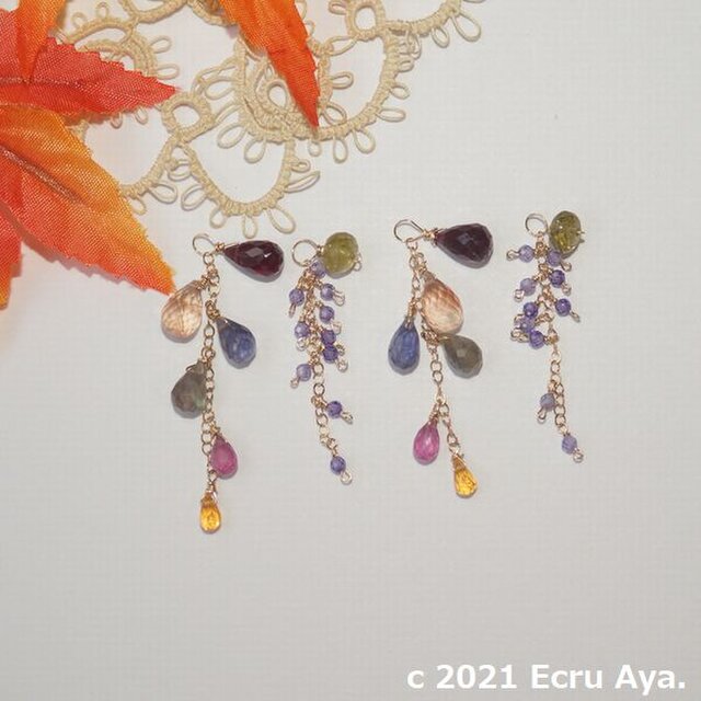 *AutmunHappyBag*様々な秋色の石達の2wayピアスチャーム