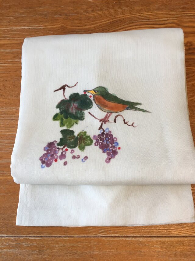 山葡萄ついばむ小鳥さん・名古屋帯