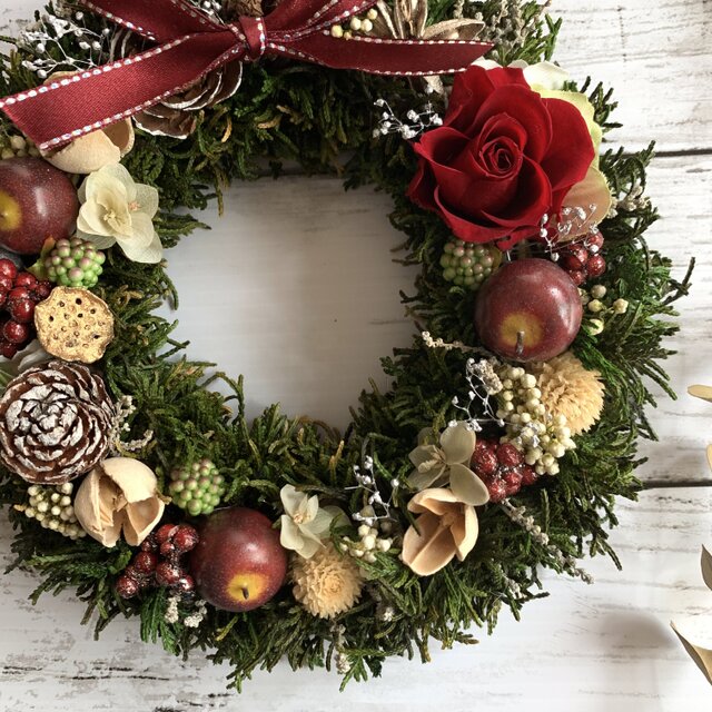 ☆☆☆クリスマスリース☆☆☆ 煌めくクリスマス！】リンゴと千日紅のクリスマスリース | iichi 日々