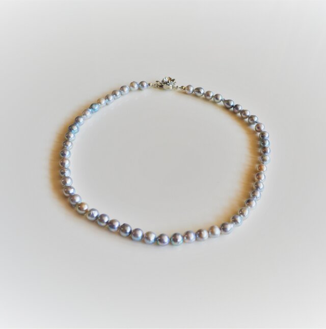 ●伊勢産あこやパールのシンプルネックレス＊シルバーグレー＊40cm＊7ｍｍ●送料無料♪