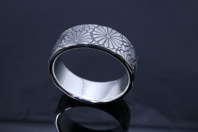 指輪 メンズ : 乱菊 菊紋 平打ち シルバー リング 8mm幅 14～27号