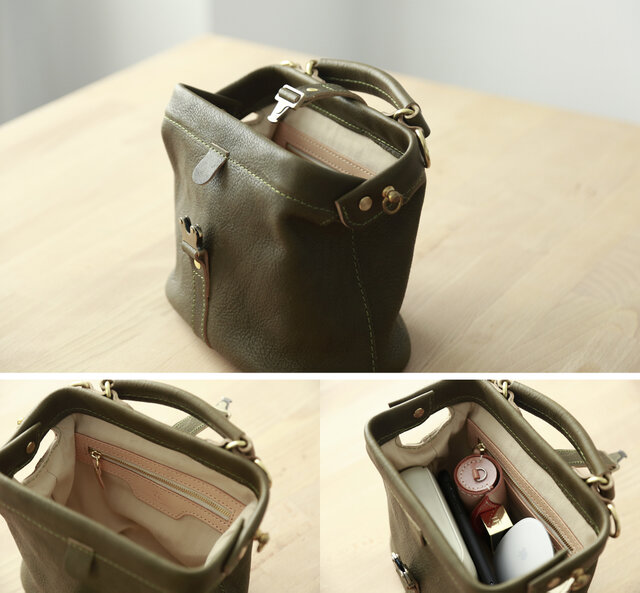 柔らかいヌメ革】フラットタイプのがま口バッグ 手作りのレザー