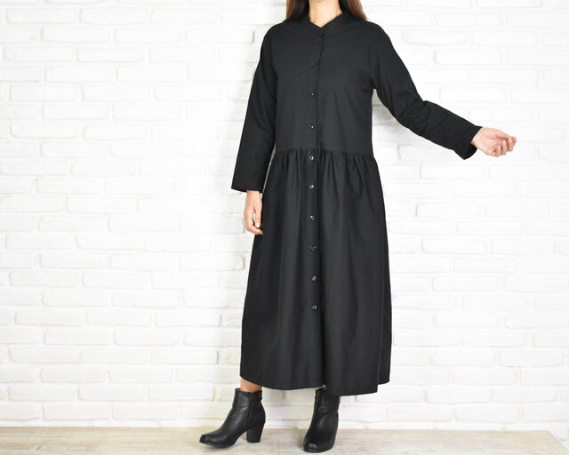 Y's ワイズ スタンドカラー 長袖ワンピース 黒 ブラック Y's ワイズ スタンドカラー 長袖ワンピース 黒 ブラック