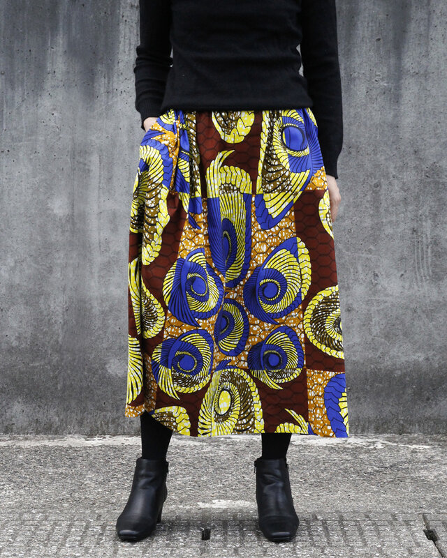 アフリカ布のふんわりギャザースカート｜ロングスカート / マキシ丈 