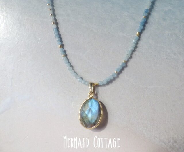 Big Labradorite Aquamarine Necklace☆ラボラドライト☆3WAYの画像1枚目