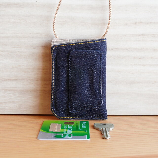 カードケース　キーケース　dual ネックストラップ　岡山産デニム　真田紐　