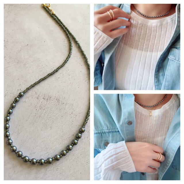 Vintage Pearls Bijoux Necklaces ヴィンテージグレーパール 39cm 