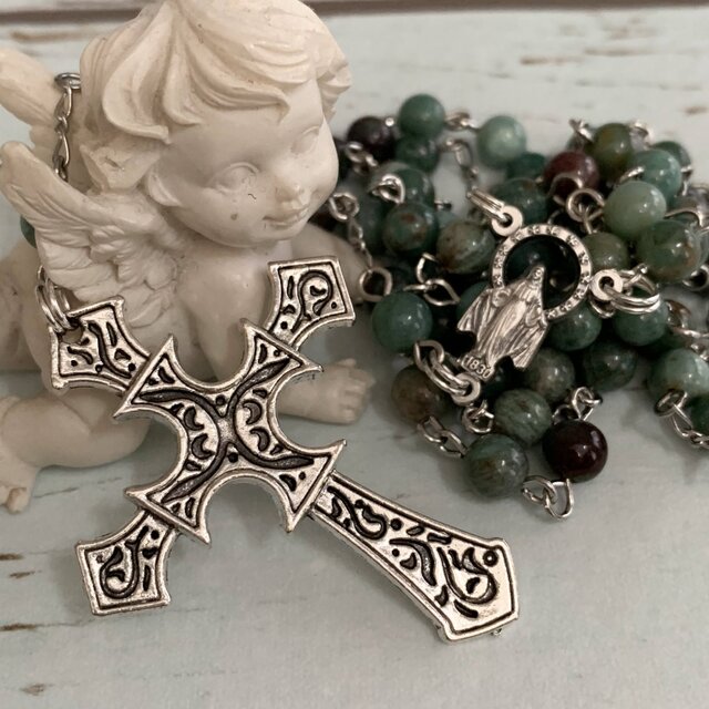 グリーンドラゴンブラッドジャスパーのロザリオ