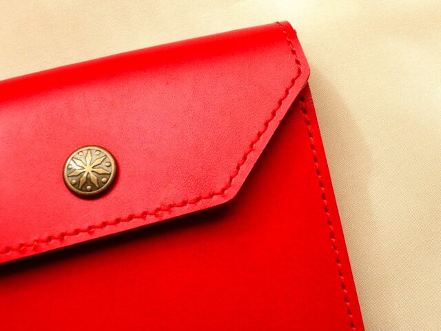 ミニ財布 レッド ハンドメイド レザー】コンパクト ウォレット ミニ財布 レッド 【ハンドメイド