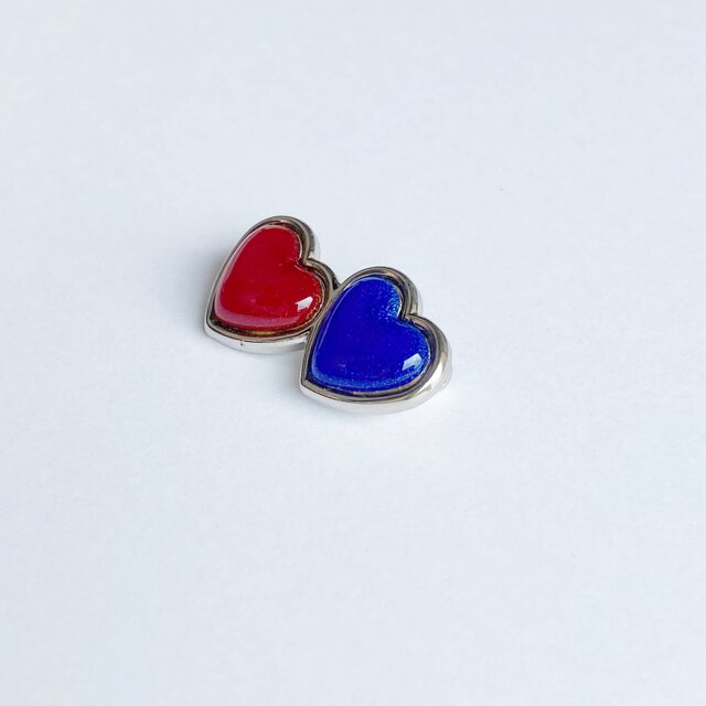 ツインハート 【Blue & Red】 七宝焼のブローチ 純銀胎七宝