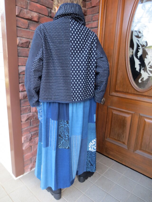 古布リメイク古布リメイク　襤褸　刺し子　ジャンパースカート　藍染　木綿　シンプルウェア