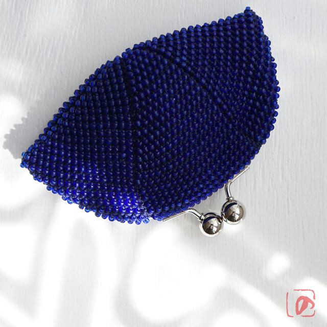 ばあば作♪ガラスビーズの大きめがま口（ocean blue・1544）