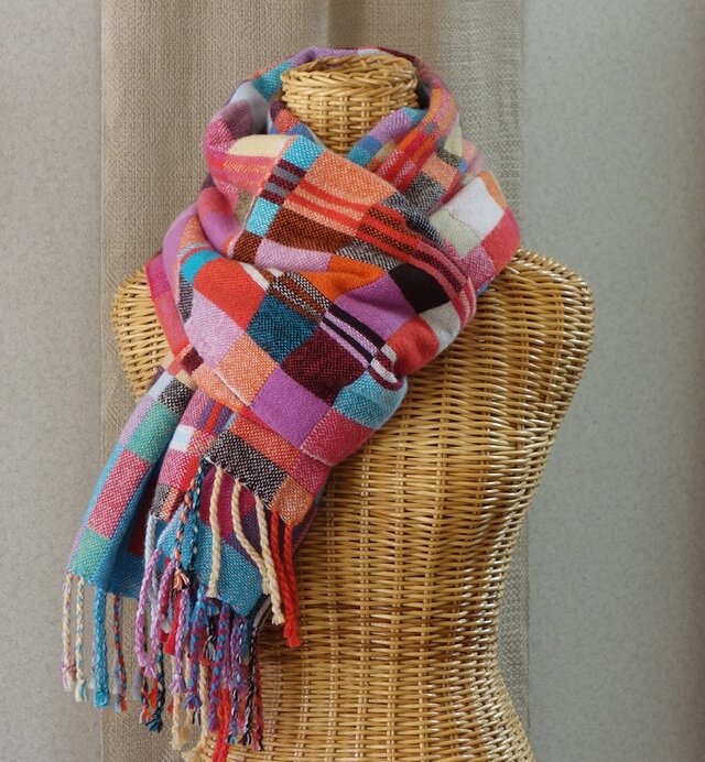 手織りカシミアストール・・ジェリービーンズ