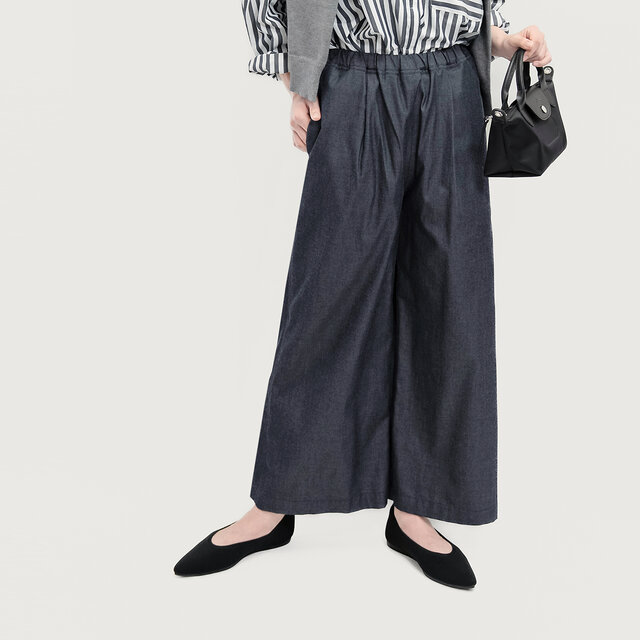 岡山デニム 色落ちしない濃紺 ワイドパンツ ●IRIS-WP●