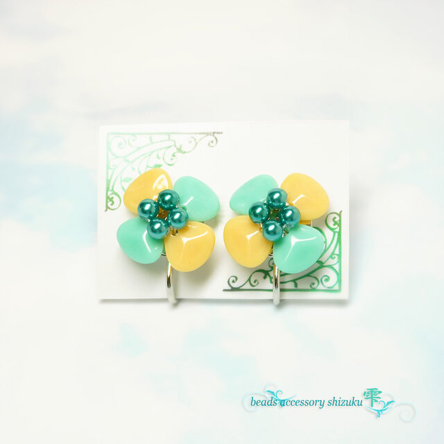 フラワーイヤリング＊ターコイズ