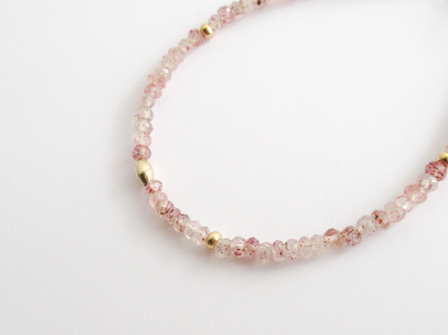 ピオニーパープルの天然石ピンクエピドートのブレスレット 14KGF