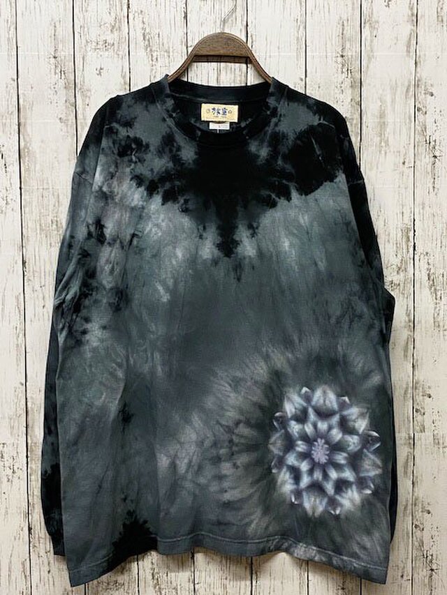 タイダイ染め ビッグシルエット長袖Ｔシャツ 曼荼羅 HIPPIES DYE Lサイズ グレー×ブラック ムラ染め HD15-13