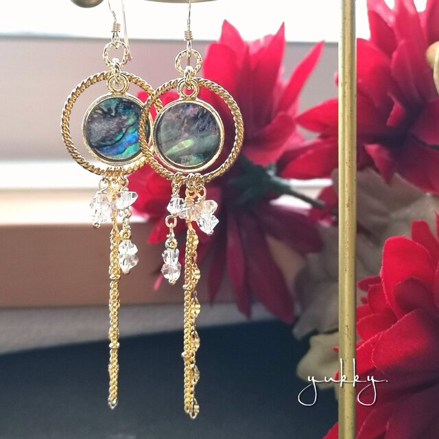 アバロンシェル✽カットガラス14kgfピアス/イヤリング