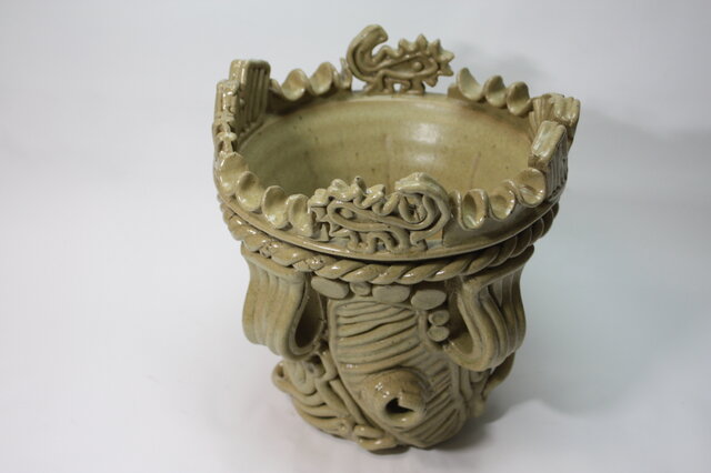 縄文土器型植木鉢　オブジェ(縄文土器)　（L088）の画像1枚目