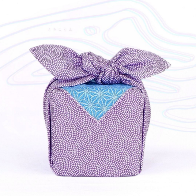 風呂敷　両面染ふろしき　鮫小紋 / 麻型　綿100％ 　紫/水色　50cmx50cm