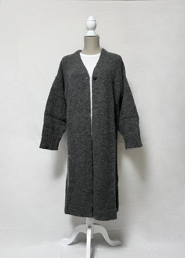 アルパカ混　ロングカーディガン　ダークグレー