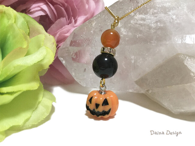 オニキス カーネリアン ネックレス 厄除け 7月誕生石 かぼちゃ