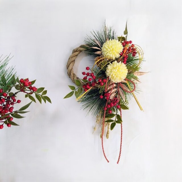 お正月 しめ縄リース (クリーム)ピンポンマム ns624 アーティ