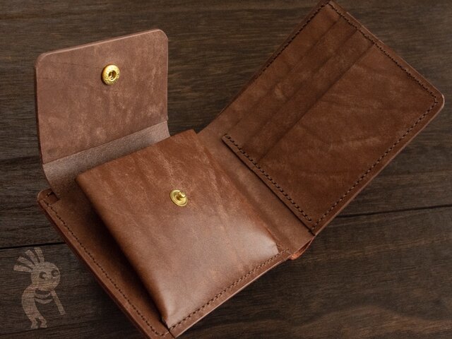 イタリアンレザー】プエブロ+マヤ 手縫い二つ折り財布 レッド