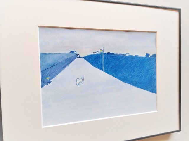 21春夏 原画 夕暮れ散歩道 水彩イラスト 額縁入り 送料無料 初回限定