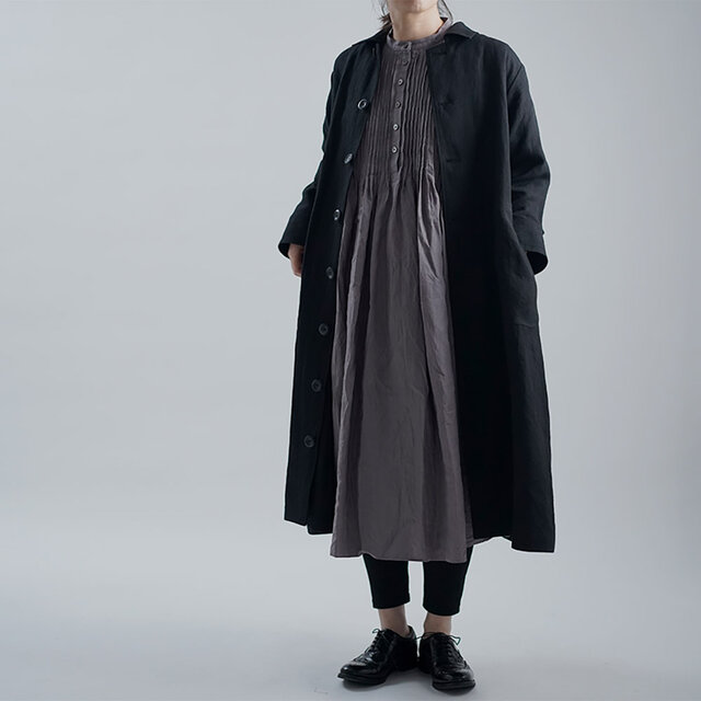 Linen Coat ステンカラー コート / 黒色 h004e-bck2 | iichi