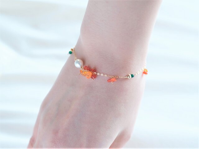 fire opal bracelet：ファイヤーオパール チェーンブレスレット 天然石 オレンジ | iichi ハンドメイド・クラフト作品