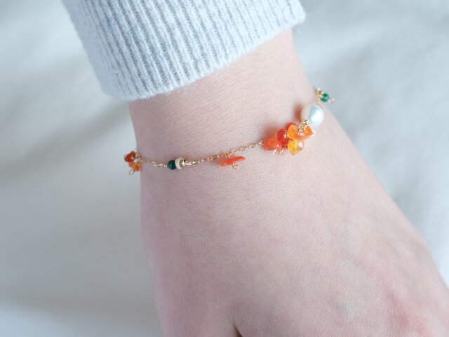 fire opal bracelet：ファイヤーオパール チェーンブレスレット 天然石