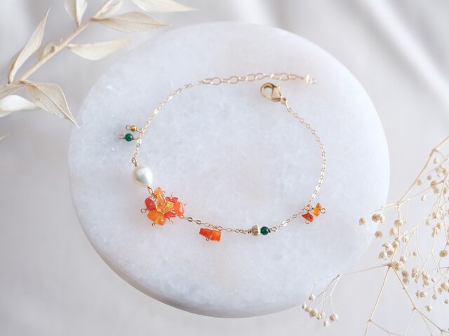 fire opal bracelet：ファイヤーオパール チェーンブレスレット 天然石