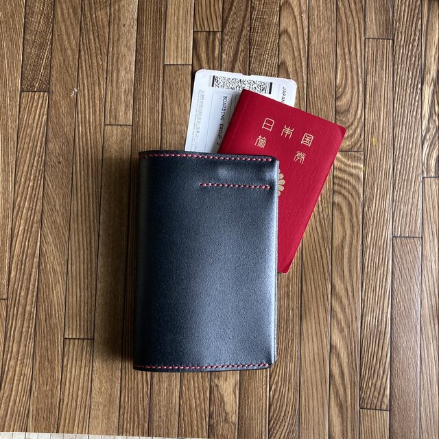 【黒床革】国際免許証＆SIMカードが入るパスポートケース ブラック 床革 PPC-06bk ヌメ床革 黒 旅券入れ