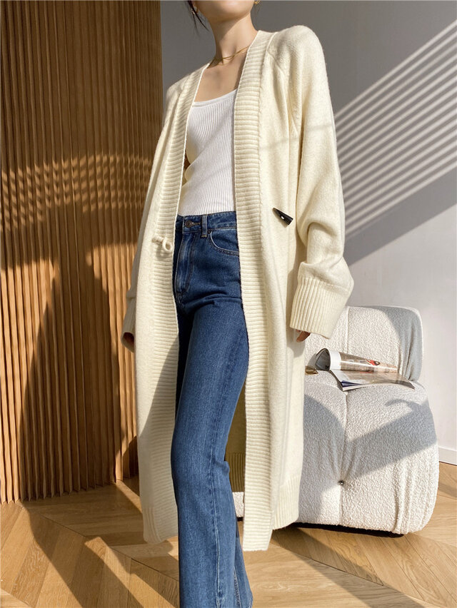 ベージュ ライトベージュ カーディガン レディース 春 秋冬 長袖 厚手 アウター 羽織り オフィス ゆったり ロング丈 Iichi ハンドメイド クラフト作品 手仕事品の通販