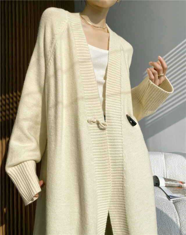 ベージュ ライトベージュ カーディガン レディース 春 秋冬 長袖 厚手 アウター 羽織り オフィス ゆったり ロング丈 Iichi ハンドメイド クラフト作品 手仕事品の通販