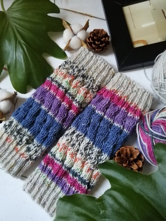 【再販】マイスマイル〜オパール毛糸の短いスパイラル編みレッグウォーマー