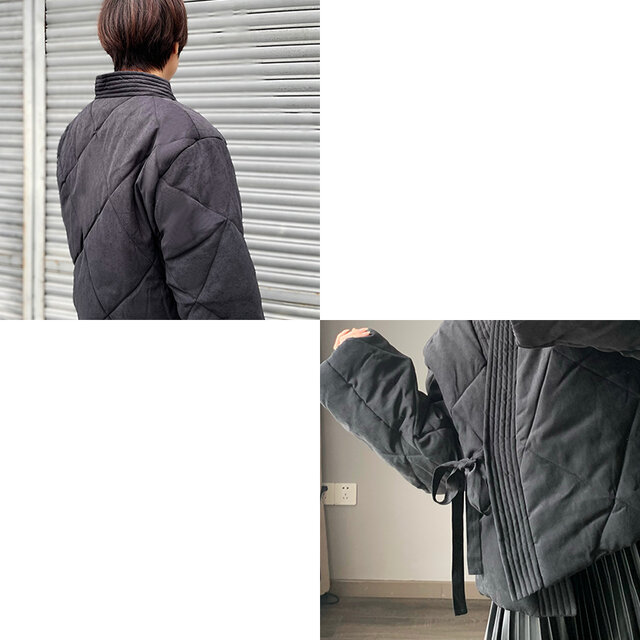 着物風リボンつきキルティングショートジャケット（ブラック）【新作