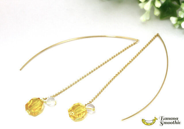 ラフカット アメトリン 一粒 シンプル ピアス 14kgf CERCA ピアス SARINOHANA/天然石小粒一粒スタッドピアス/14KGF