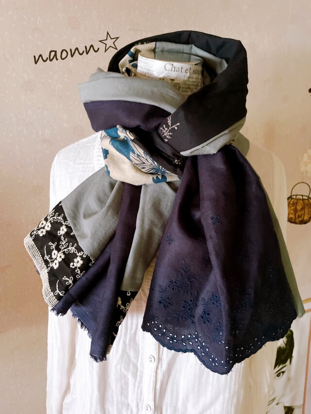 コットンリネンストール(ブルーグレー)