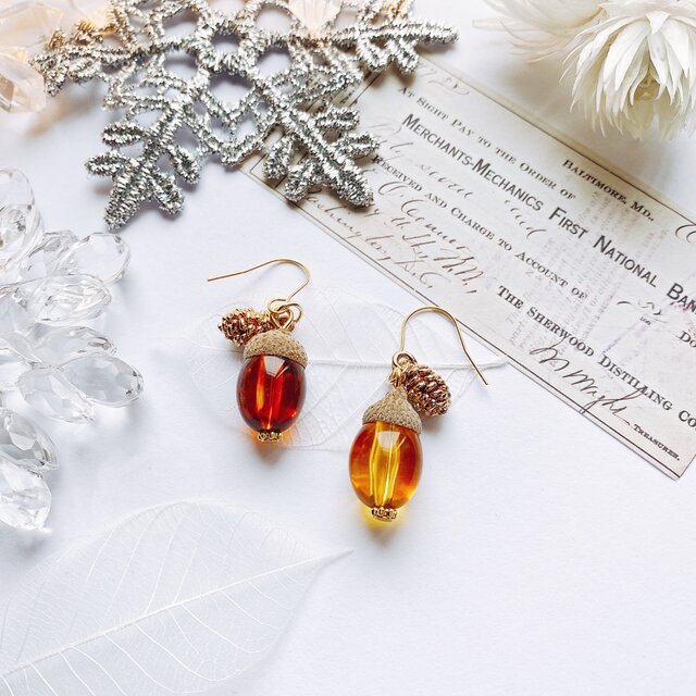 どんぐりピアス ダイガーアイ レッド ⑤ No107☆秋冬シリーズ☆大人