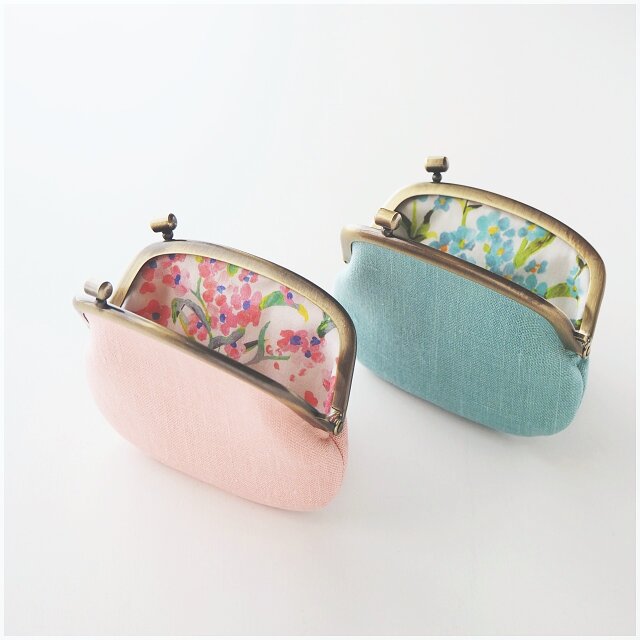 ■ベルギーリネンとリバティの横ひねりがま口コインケース■ panier(bglnn)