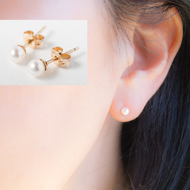 アコヤ真珠＊ベビーパールのシンプルひとつぶピアス・14KGF〜4mm珠