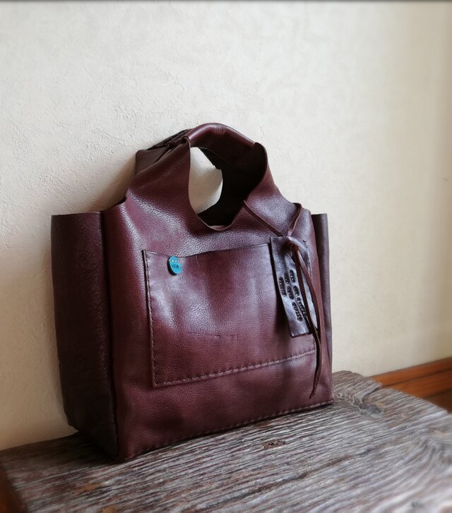 square tote A4 持ち手一体型　ダークブラウン　オイルシュリンクレザー