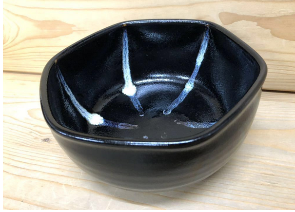黒釉大鉢　茶道具 新品】美濃焼製 黒釉白流六角菓子鉢 1点 茶道具/菓子器 サイズ/15.6cm